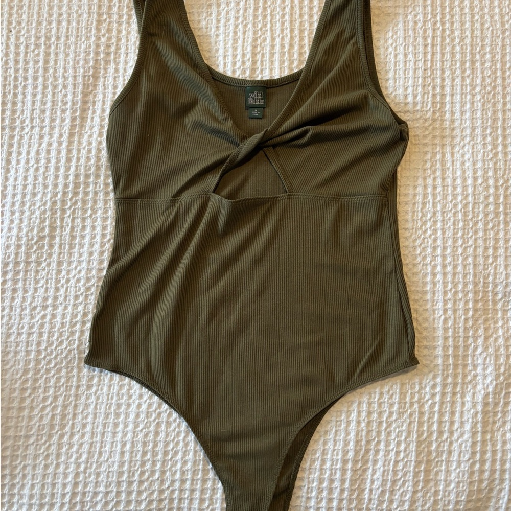 Olive Green Ribbed Bodysuit